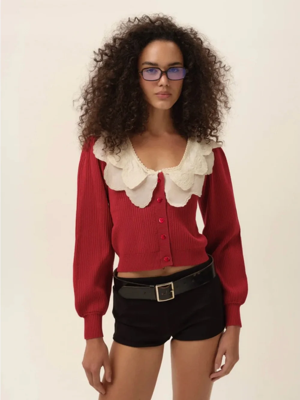 For Love and Lemons Charlotte Pointelle Ribbed Button-Up Cardigan